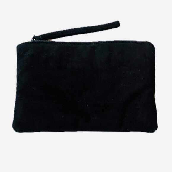 Ruth Saltz Black Suede Rose Wristlet Bag Evening Clutch EUC - Picture 4 of 8